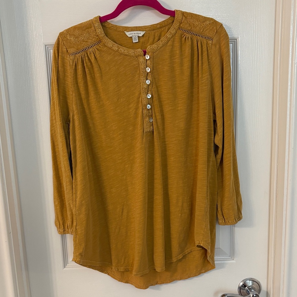 Lucky Brand Mustard Blouse with Button Detail Large